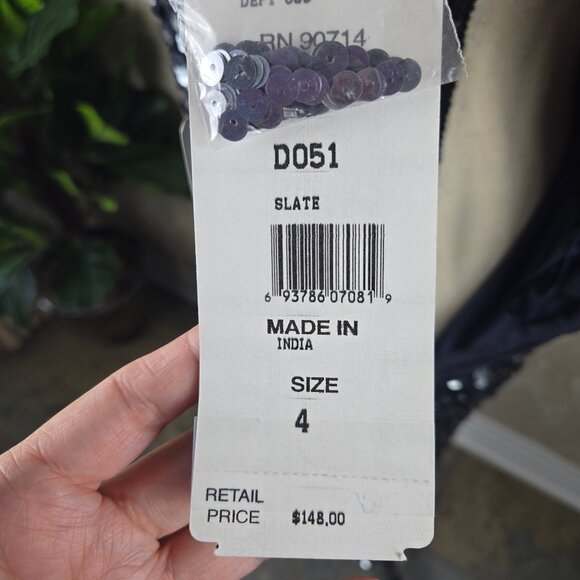 Pisarro Nightse Size 4 Slate Gray Sequin Dress Sleeveless Cowl Back Side Zip NWT - Picture 12 of 16